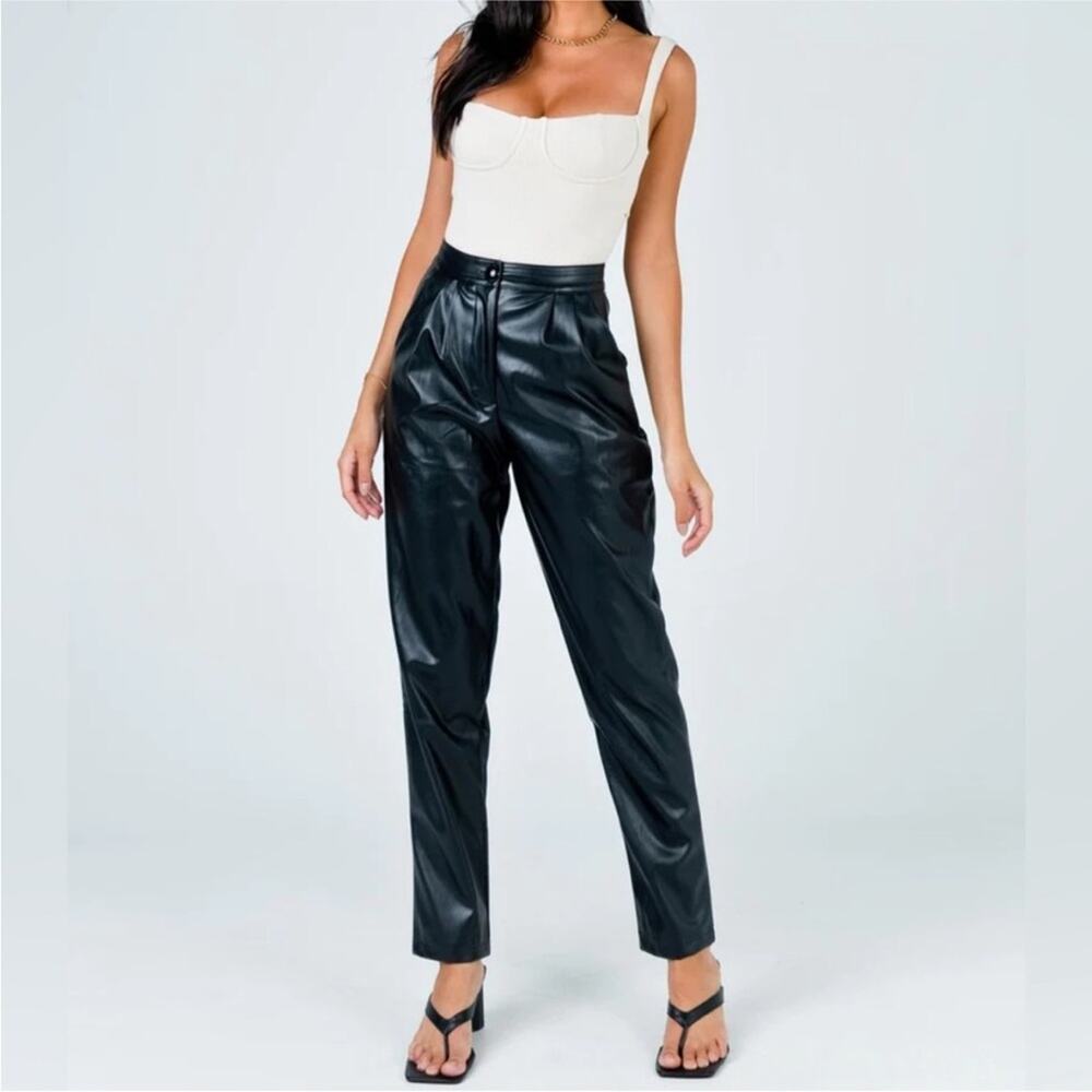 Princess Polly love club Black Faux Leather Straight Leg Pants size 0 pu